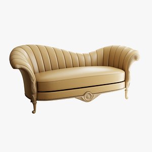 Furniture Sofa Chaise Lounge Camel Leather Natural Unfinished Wood Legs   018 3D model