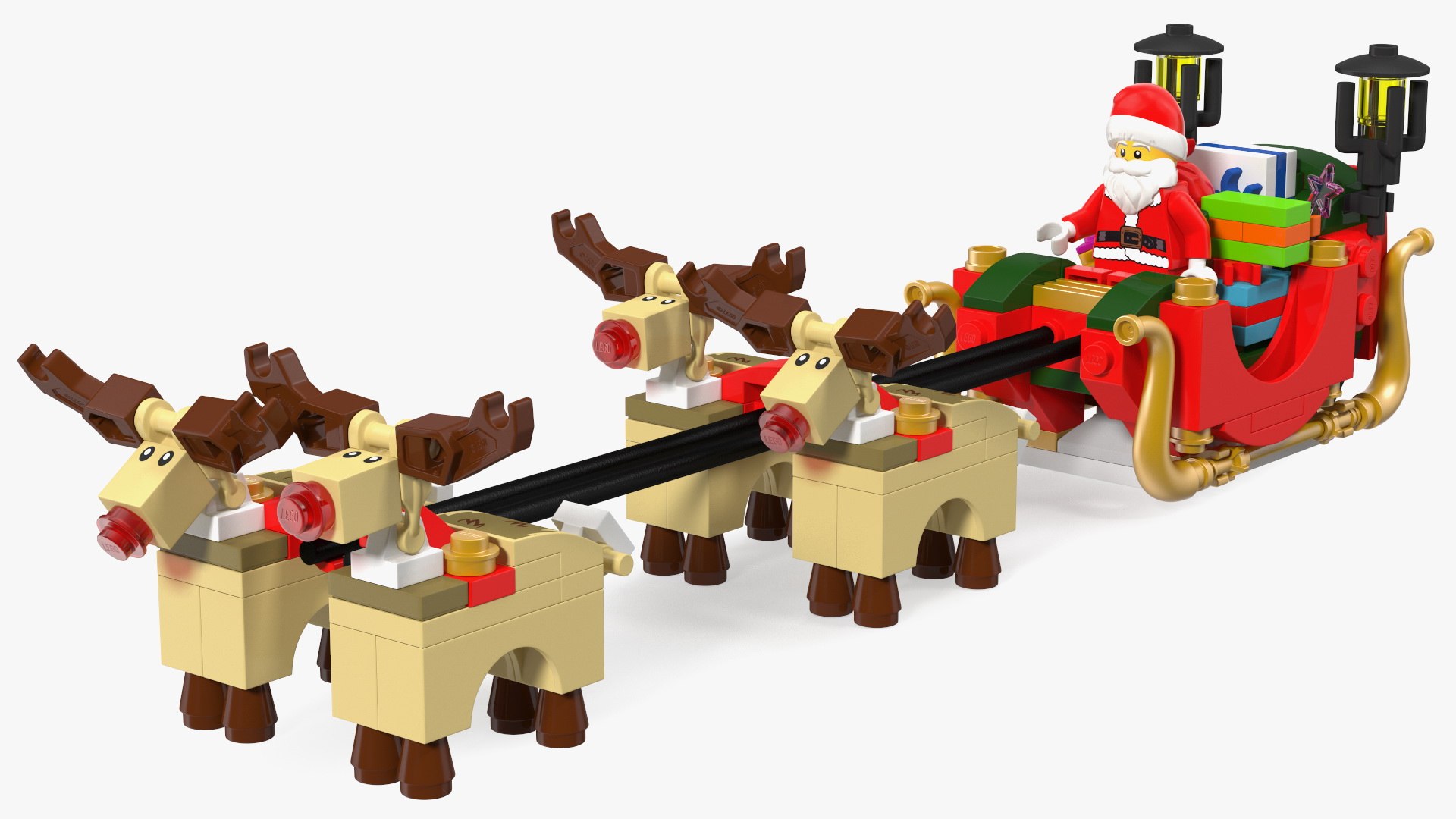 Lego Sleigh with Reindeers and Santa Set 3D model preview