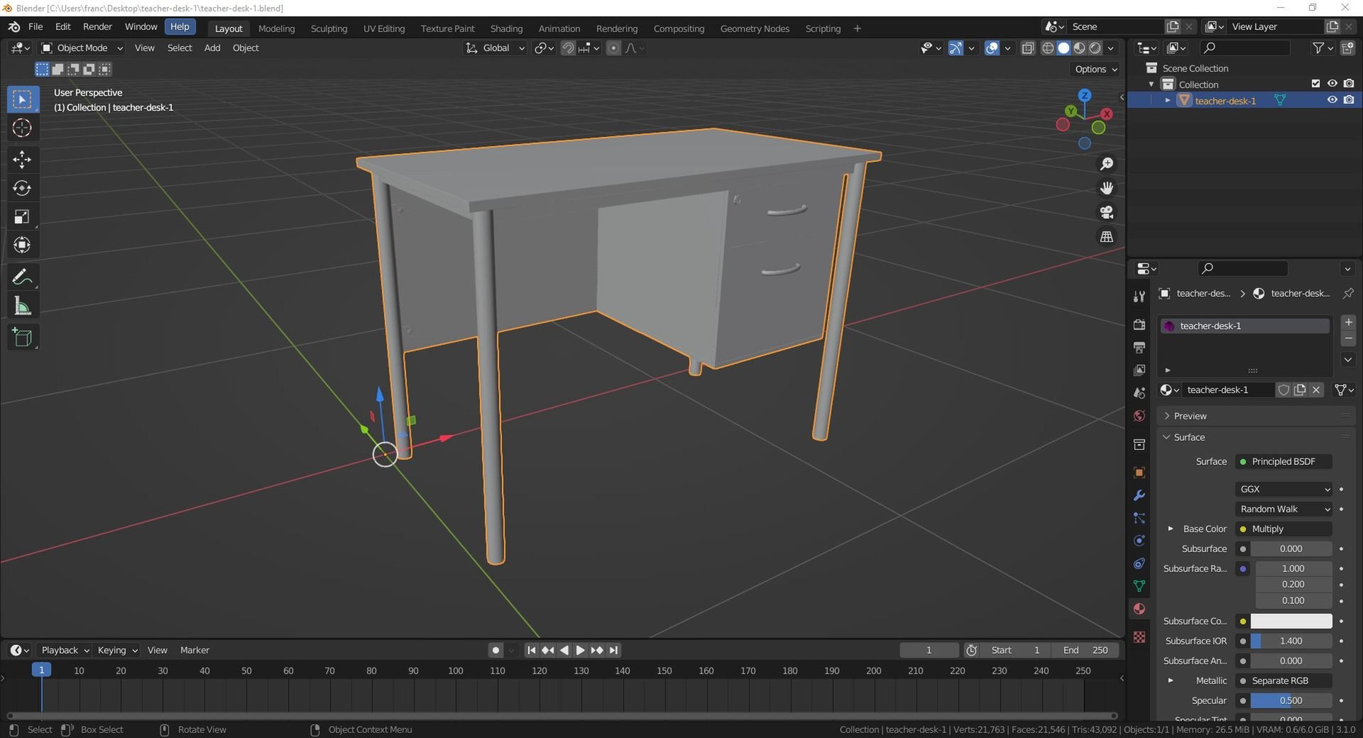 3D Model Teacher Desk 1 - TurboSquid 1927909