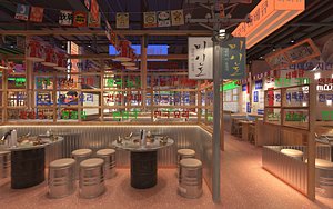 3D Industrial Korean BBQ Restaurant Interior 3D Model model