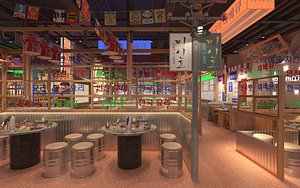 Industrial Korean BBQ Restaurant Interior 3D Model