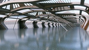 Concrete Corridor Scene - Architectural Background - V1U10