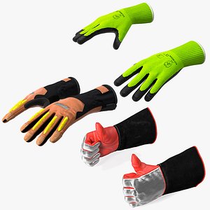 Rigged Heavy Duty Safety Gloves Collection 2 for Maya