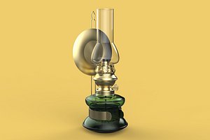 3D model ANTIQUE BRASS LANTERN GLASS KEROSENE OIL VINTAGE LAMP LAMPLIGHT CLASSIC