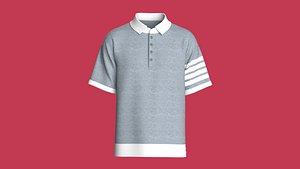 Men Heather Grey Quad-Stripe Sleeve Polo Shirt 3D model