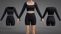 Womens Two Piece Workout Matching Set 3D Clothing - Crop Top  Biker Shorts Athleisure Outfit