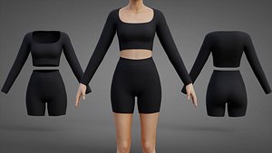 Womens Two Piece Workout Matching Set 3D Clothing - Crop Top Biker Shorts Athleisure Outfit