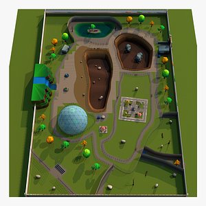 3D Low poly Zoo Environment model