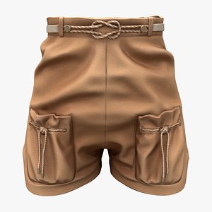 Beige Brown Slim Tie Belt Pockets Marin Fashion Summer Shorts