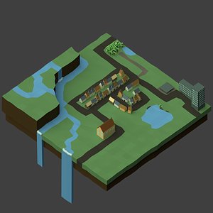 low-poly town 3d model