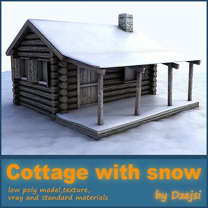 Wooden cottage with snow
