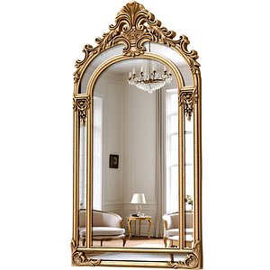 Classic Luxury Full-Length Floor Mirror in Carved Gold Frame 3D model 3D