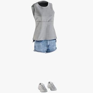 Women's Jean Shorts with Tshirt and Shoes