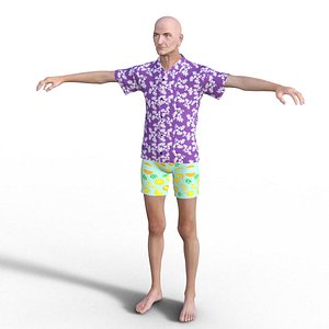 Realistic Hawaiian Old Man - Rigged