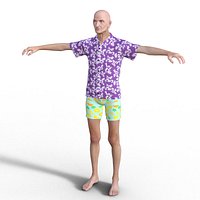 Realistic Hawaiian Old Man - Rigged