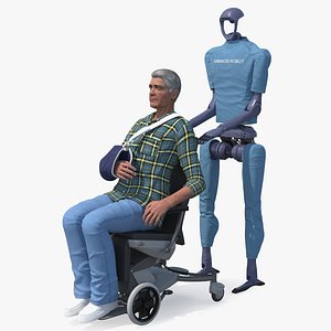 3D Elderly Man in Wheelchair with Humanoid Robot Assistant model