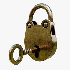 Vintage Padlock with Key 3D model