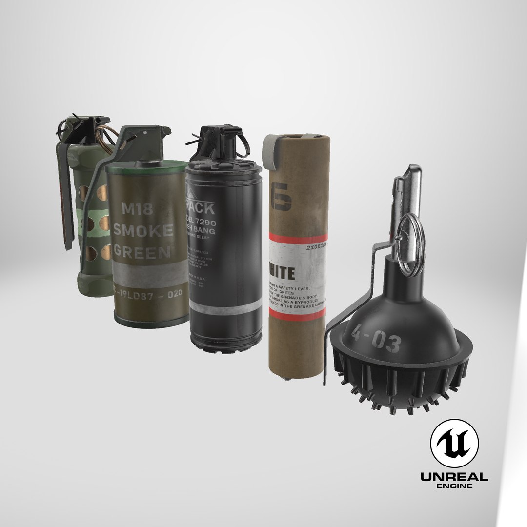 Smoke and Flash Grenades Single Mat All PBR Unity UE Textures 3D model https://p.turbosquid.com/ts-thumb/HS/U35Qi4/lL/stemcell_unreal_render/png/1741627304/1920x1080/fit_q87/96786963b945f8bf3f6703ce0947e4c40beaa70d/stemcell_unreal_render.jpg