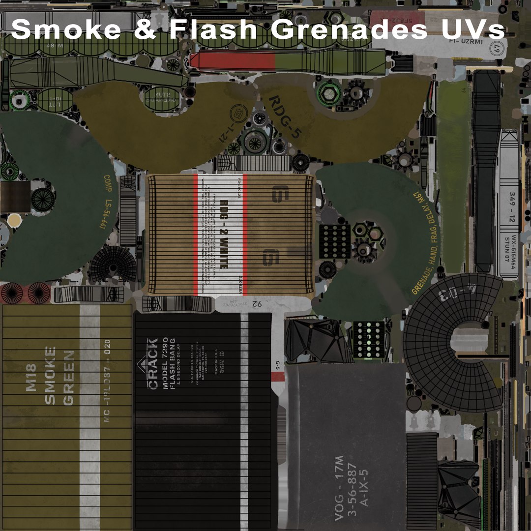 Smoke and Flash Grenades Single Mat All PBR Unity UE Textures 3D model https://p.turbosquid.com/ts-thumb/HS/U35Qi4/s7/smokeandflashgrenadesuvs/png/1717048978/1920x1080/fit_q87/11827a473d7e8230ce84a387c110a098b6485373/smokeandflashgrenadesuvs.jpg