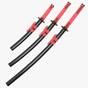 3D model Japanese Katana Wakizashi Tanto Set
