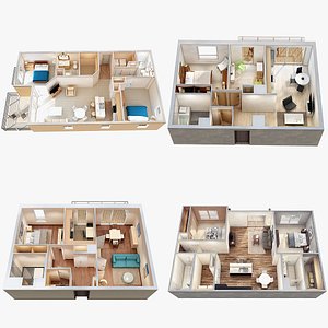 Four 3D Floor Plans