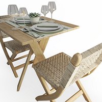 Wood And Rope Table And Folding Chairs Set AtelierS