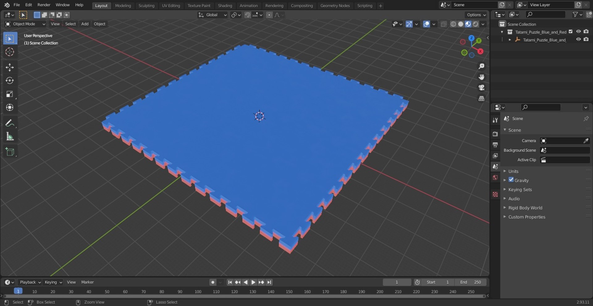 Tatami Puzzle Blue and Red 3D model preview