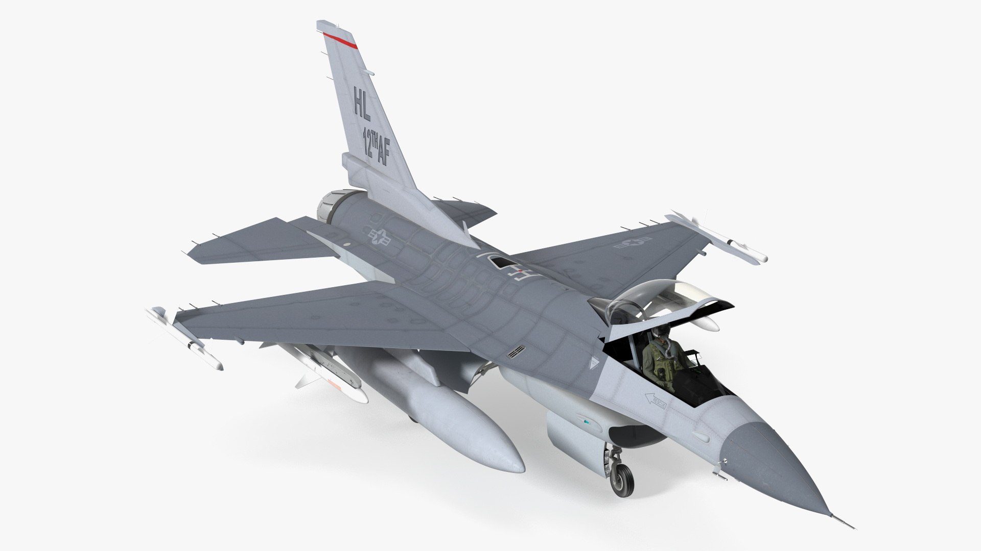 Fighter F-16 with Pilot and Missile Launcher LAU-129 Rigged 3D model preview