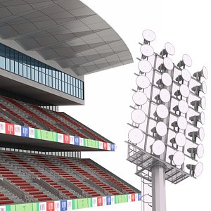 Stadium Lighting Pole and Tribunes 3D model