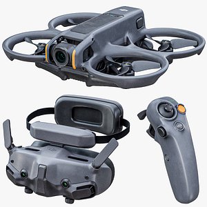 Rigged DJI Avata 2 FPV Drone With Accessories Package PBR