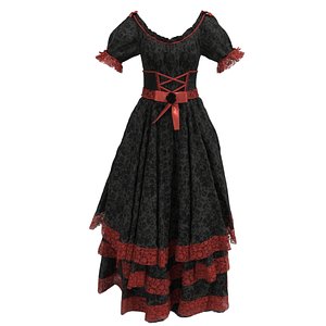 Medieval Layered Lace Gown 3D Model