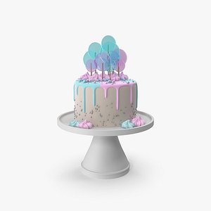 Pastel Cake with the Decor of Round Lollipop 3D model