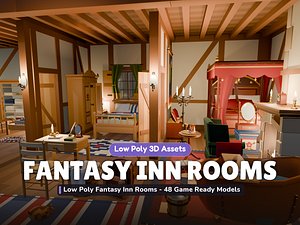 Low Poly Fantasy Inn Rooms - 48 Game Ready Models