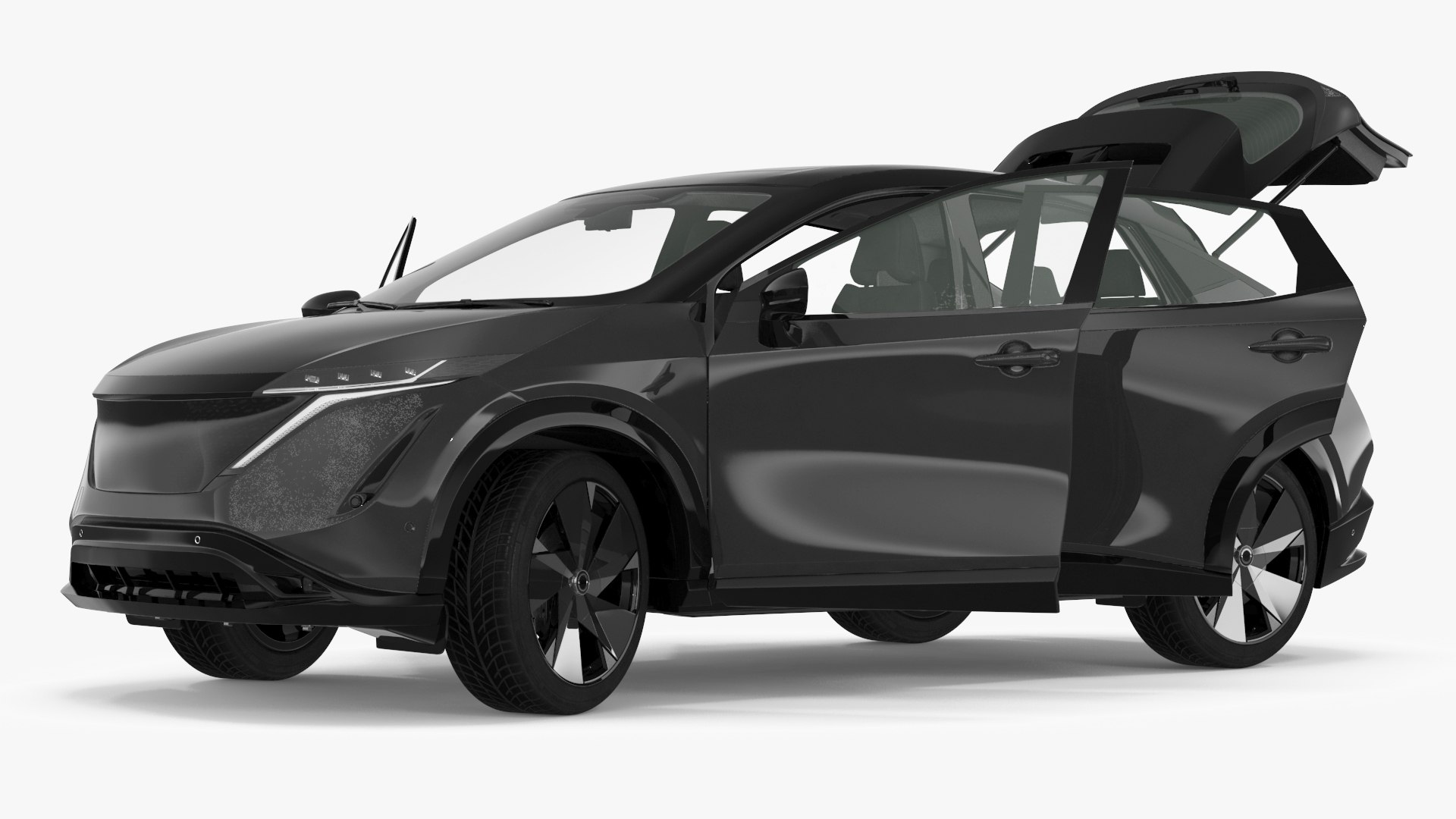 Modern Electric SUV Black Rigged 3D model preview
