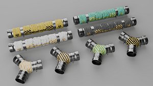Modular Industrial Pipe Kit Game Ready 3D Model 3D model