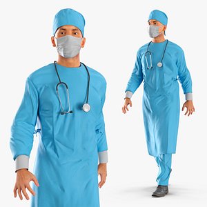 Sterile Operation Outfit Doctor T Pose Blue Rigged model
