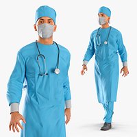 Sterile Operation Outfit Doctor T Pose Blue Rigged