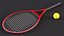 Raqueta de tenis roja con pelota de tenis