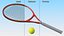 Raqueta de tenis roja con pelota de tenis