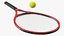 Raqueta de tenis roja con pelota de tenis