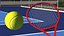Raqueta de tenis roja con pelota de tenis