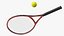Raqueta de tenis roja con pelota de tenis