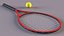 Raqueta de tenis roja con pelota de tenis