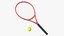 Raqueta de tenis roja con pelota de tenis