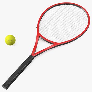 3D Red Tennis Racket with Tennis Ball