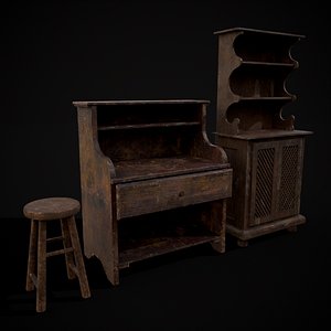 Rustic Dining Hutch Shelf and Stool