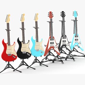 3D Detailed Six Electric Guitars model