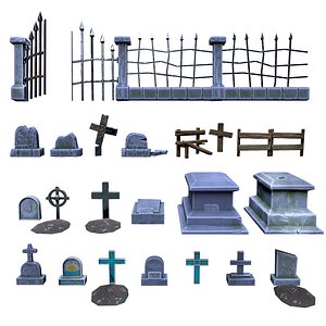 3D Modular low poly cemetery