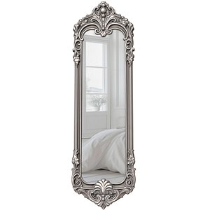 3D Antique Baroque Tall Wall Mirror with Ornate Silver Carved Frame 3D model