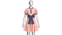 Girls Front Lace-Up Puff Sleeve Tiered Mini Dress
